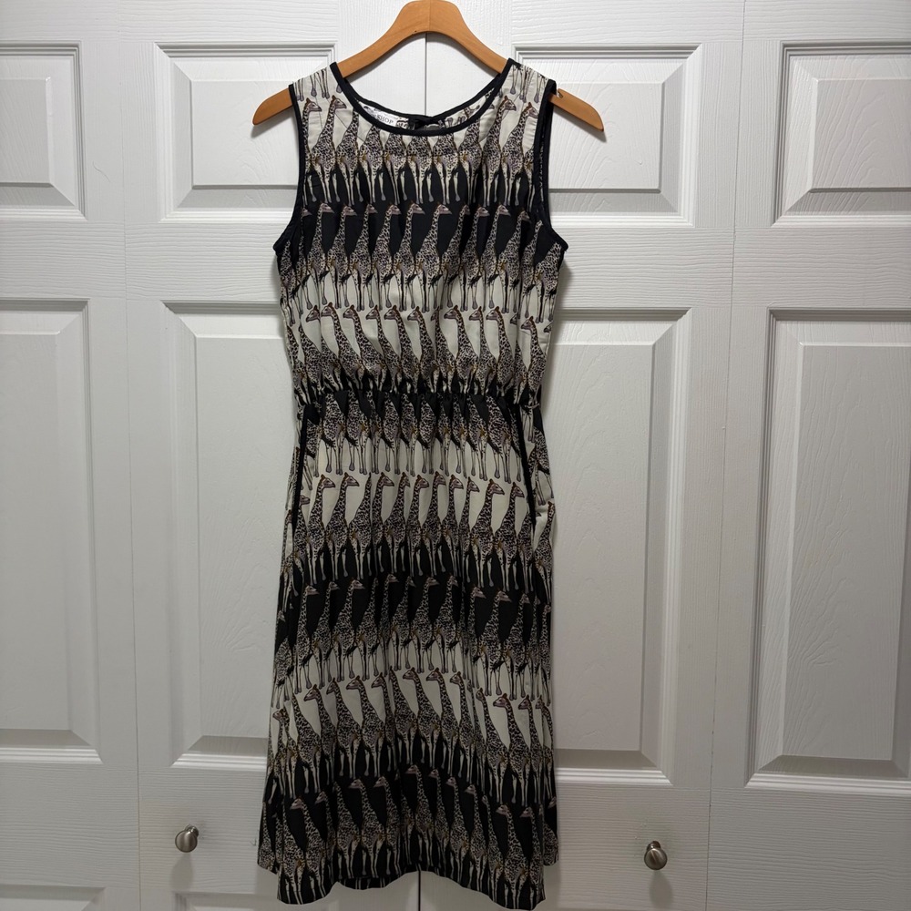 Frock Shop Giraffe Print Silk Blend Sleeveless Midi Dress Black Cream Small